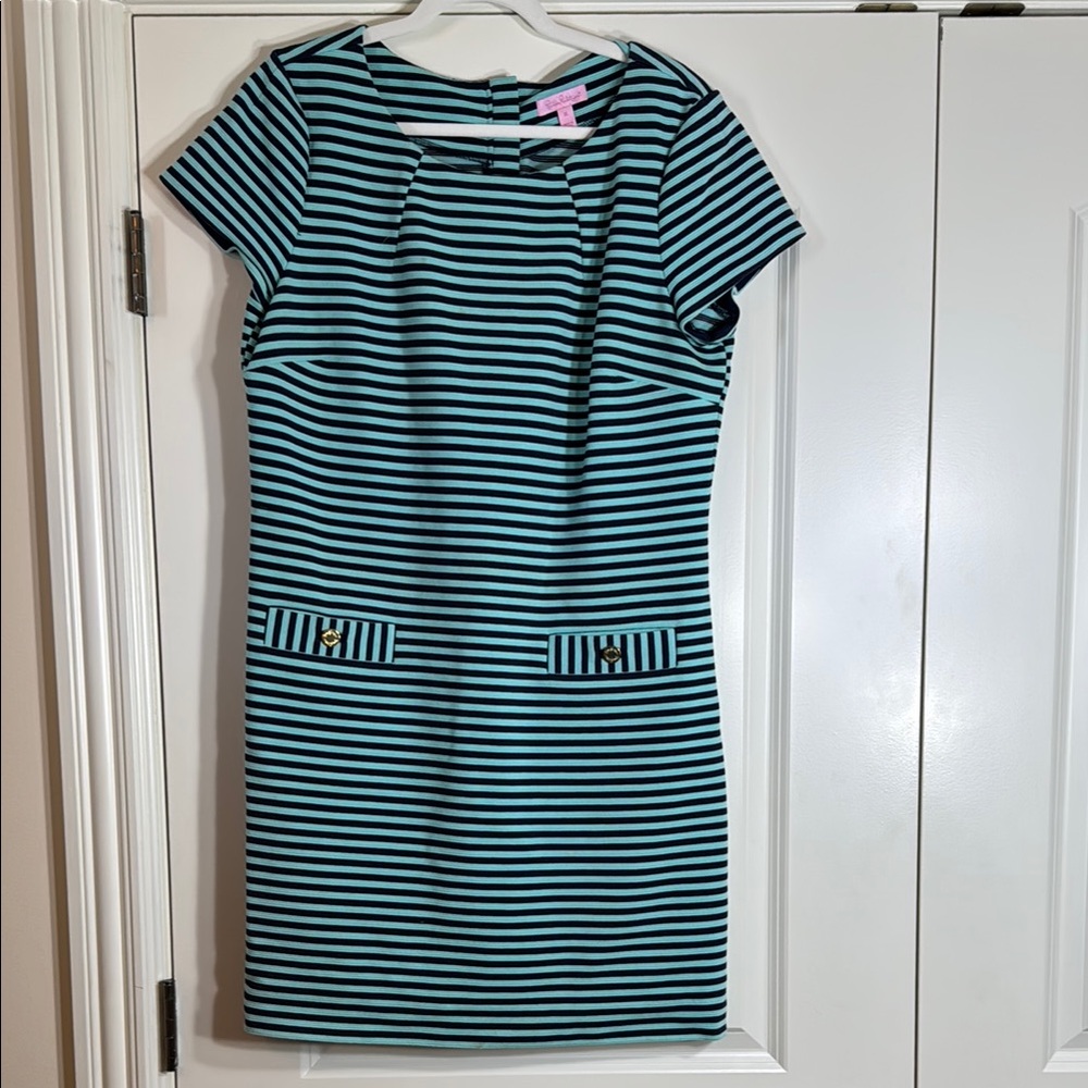 Elegant Black and Teal Striped Dress